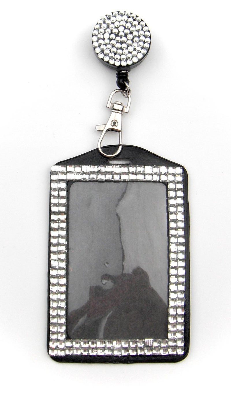 All In One Rhinestone Lanyard Bling Crystal Badge Reel + Card Holder for Business Id Card (White) - Image 1